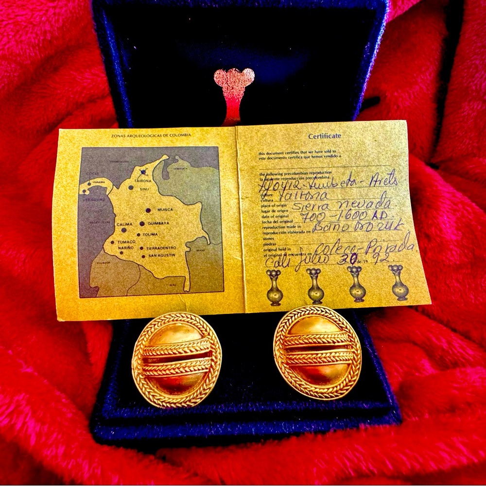 Antique true gold earrings with Certificate of Authenticity- Family Heirloom